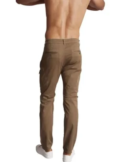 Cargo en coton kaki uni à coupe slim fit avec des passants à la taille
