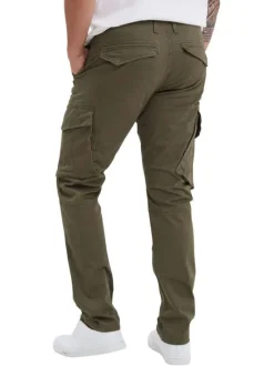Cargo en coton kaki uni slim avec poches cargo zippées et poches à l'italienne