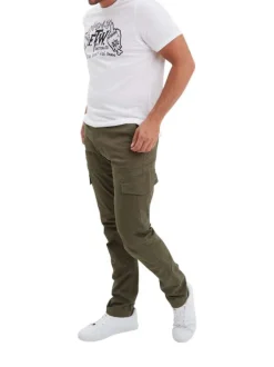 Cargo en coton kaki uni slim avec poches cargo zippées et poches à l'italienne