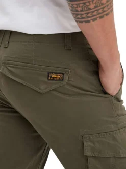 Cargo en coton kaki uni slim avec poches cargo zippées et poches à l'italienne