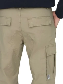 Cargo en coton mélangé beige uni à coupe regular fit avec des lacets sur le bas