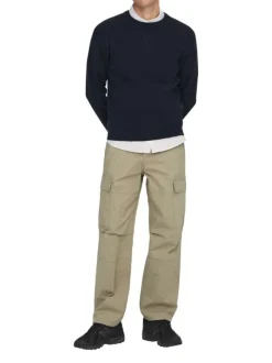 Cargo en coton mélangé beige uni à coupe regular fit avec des lacets sur le bas