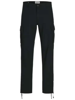 Cargo en coton noir uni avec une coupe droite et une taille mi-haute