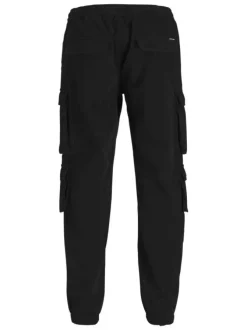 Cargo en coton noir uni à coupe droite et à taille mi-haute avec cordon
