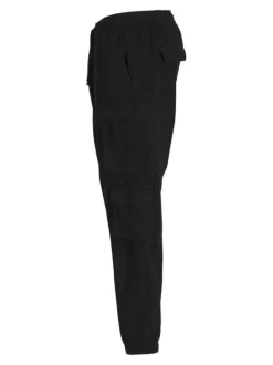 Cargo en coton noir uni à coupe droite et à taille mi-haute avec cordon