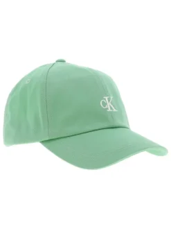 Casquette dad cap en coton verte unie avec nom de la marque brodé en blanc