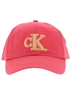 Casquette Dad Cap en coton rose unie avec initiale de la marque brodé en orange