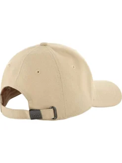 Casquette en coton beige unie ajustable avec un patch à l'avant