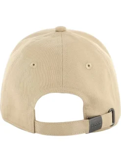 Casquette en coton beige unie ajustable avec un patch à l'avant