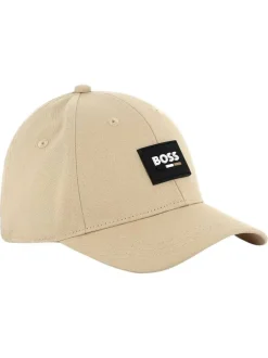 Casquette en coton beige unie ajustable avec un patch à l'avant
