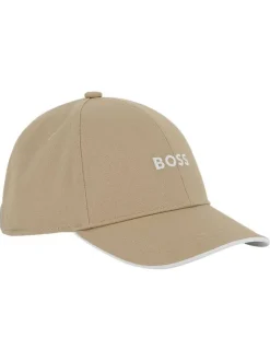Casquette en coton beige pourvue du nom de la marque à l'avant
