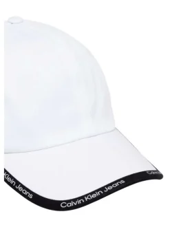 Casquette en coton biologique blanche unie avec liseré noir logotypé