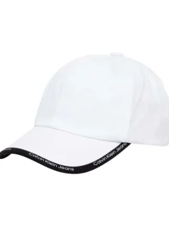 Casquette en coton biologique blanche unie avec liseré noir logotypé