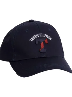 Casquette en coton marine unie avec une fermeture à picots à l'arrière
