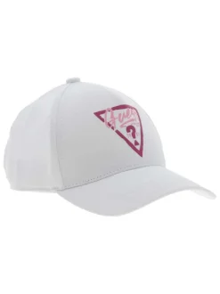 Casquette Ariadna blanche en coton unies avec logo triangulaire floqué en rose