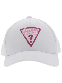 Casquette Ariadna blanche en coton unies avec logo triangulaire floqué en rose