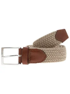 Ceinture beige tressée réglable par une boucle carrée argentée