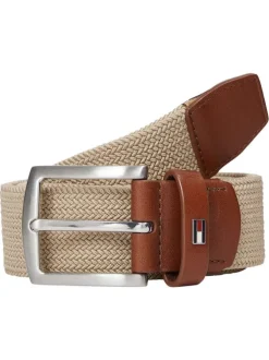 Ceinture Denton Elastic beige unie avec logo iconique dans un passant
