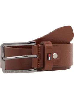 Ceinture en cuir camel avec logo de la marque et boucle à ardillon