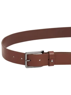 Ceinture en cuir camel avec logo de la marque et boucle à ardillon