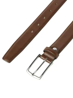 Ceinture en cuir camel unie avec boucle à ardillon chromée