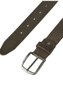 Ceinture en cuir de buffle chocolat unie avec une boucle argentée rectangle
