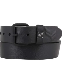 Ceinture en cuir de vache noire unie avec passant avec logo de la marque