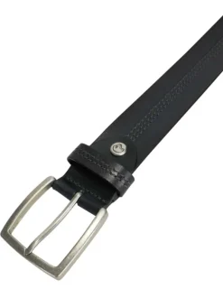 Ceinture en cuir de vache noire unie avec des surpiqûres apparentes