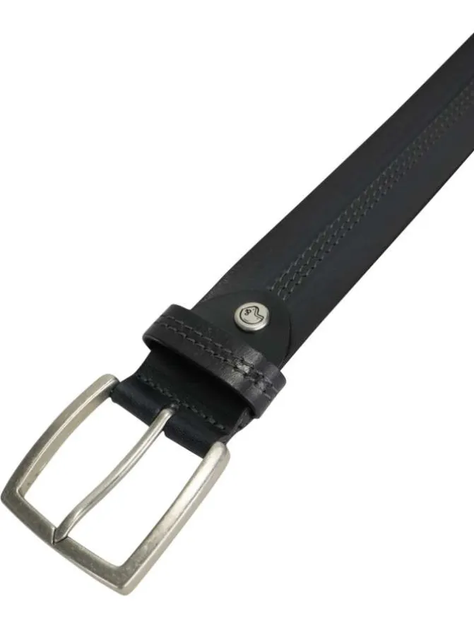 Ceinture en cuir de vache noire unie avec des surpiqûres apparentes