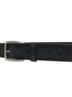Ceinture en cuir de vache noire unie avec des surpiqûres apparentes