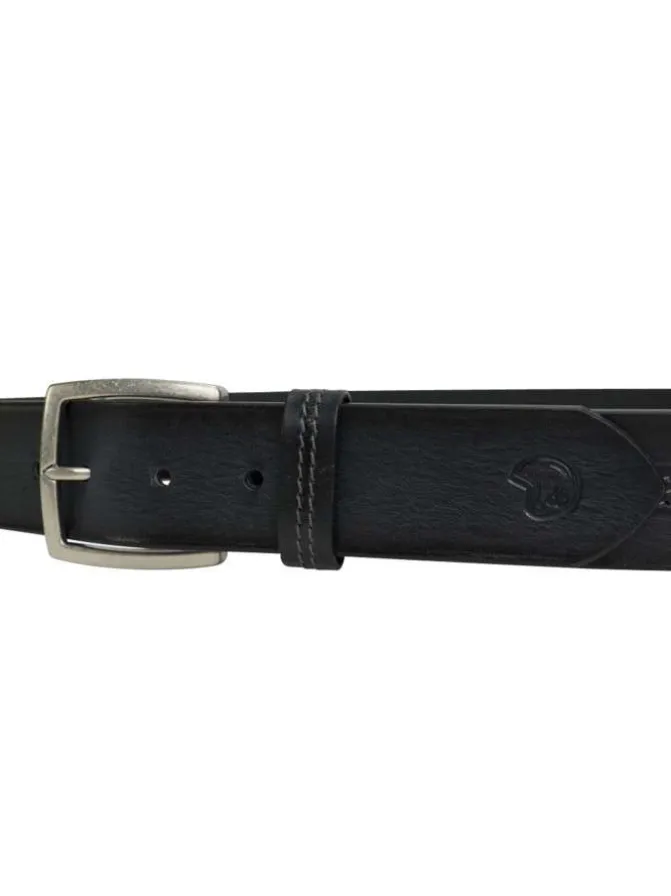 Ceinture en cuir de vache noire unie avec des surpiqûres apparentes