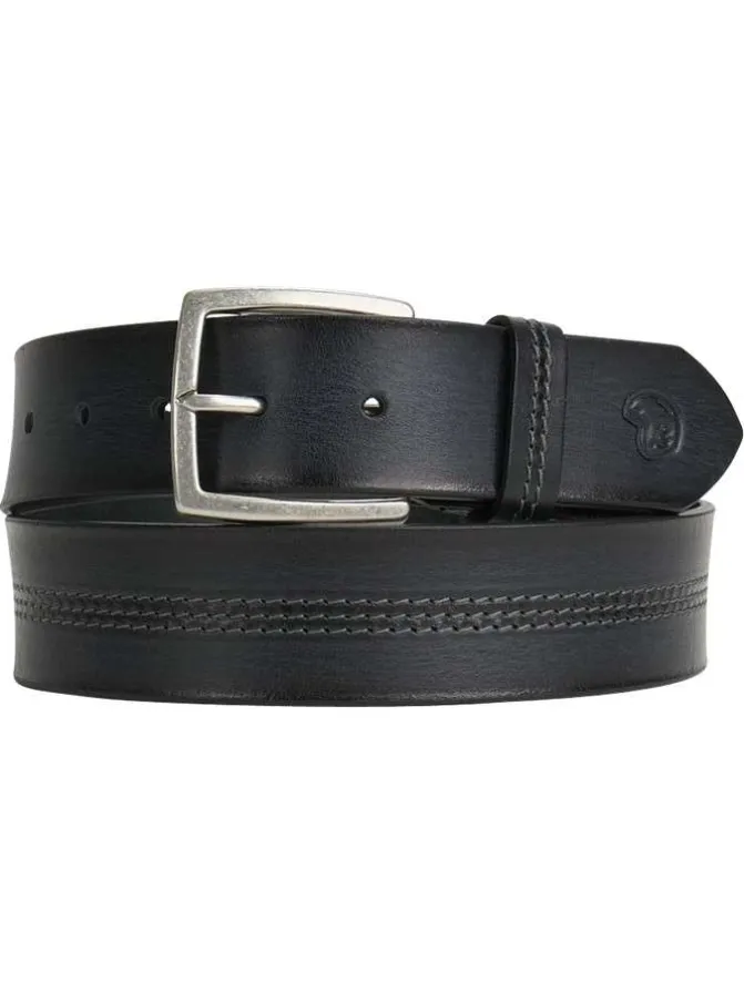 Ceinture en cuir de vache noire unie avec des surpiqûres apparentes