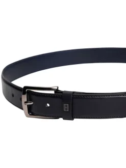 Ceinture en cuir marine unie avec fermeture à boucle à ardillon chromée