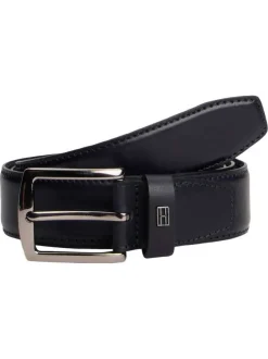 Ceinture en cuir marine unie avec fermeture à boucle à ardillon chromée