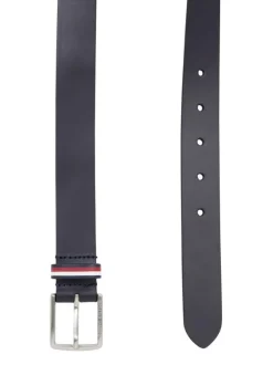 Ceinture en cuir marine unie avec nom de la marque gravé sur la boucle
