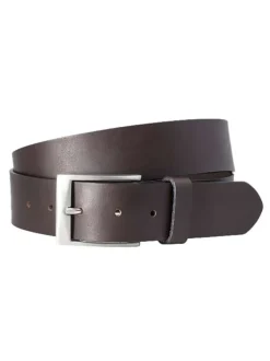 Ceinture en cuir marron unie avec une boucle argenté