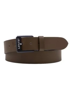 Ceinture en cuir marron uni avec une boucle en métal noir embossé "Levi's"