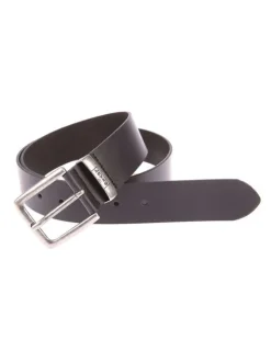 Ceinture en cuir marron uni avec une boucle en métal argenté