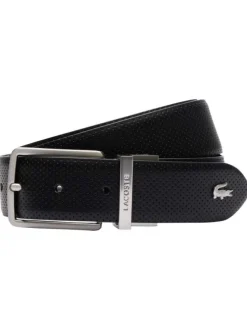 Ceinture en cuir noire avec boucle à ardillon métallique argentée