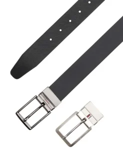 Ceinture en cuir noire unie avec fermeture à boucle à ardillon interchangeable