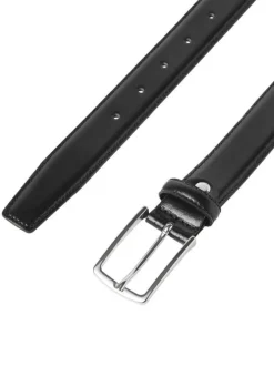 Ceinture en cuir noire unie avec boucle à ardillon chromée