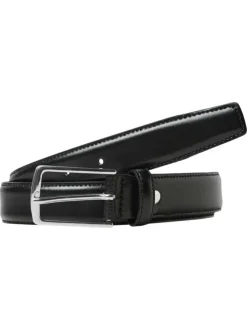Ceinture en cuir noire unie avec boucle à ardillon chromée