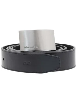 Ceinture en cuir noire unie réversible avec 2 boucles chromées