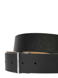 Ceinture en cuir noire unie avec boucle métallique argentée gravée