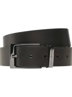 Ceinture en cuir noire unie avec 2 boucles logotypées changeables
