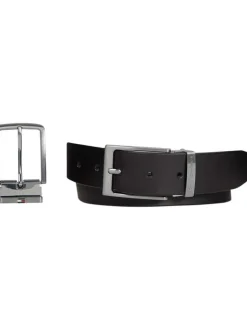 Ceinture en cuir noire unie avec 2 boucles logotypées changeables