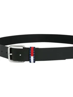 Ceinture en cuir noire unie avec boucle métallique et passant iconique