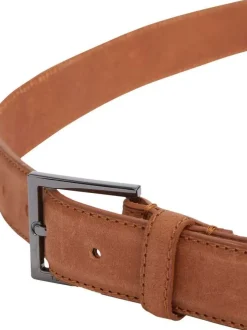 Ceinture Hudson Nubuck en cuir camel unie lisse avec boucle et surpiqûres