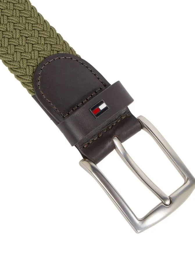 Ceinture kaki unie avec passant et extremité de la ceinture en simili cuir