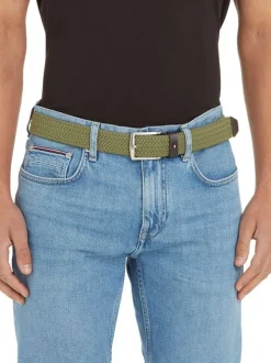 Ceinture kaki unie avec passant et extremité de la ceinture en simili cuir